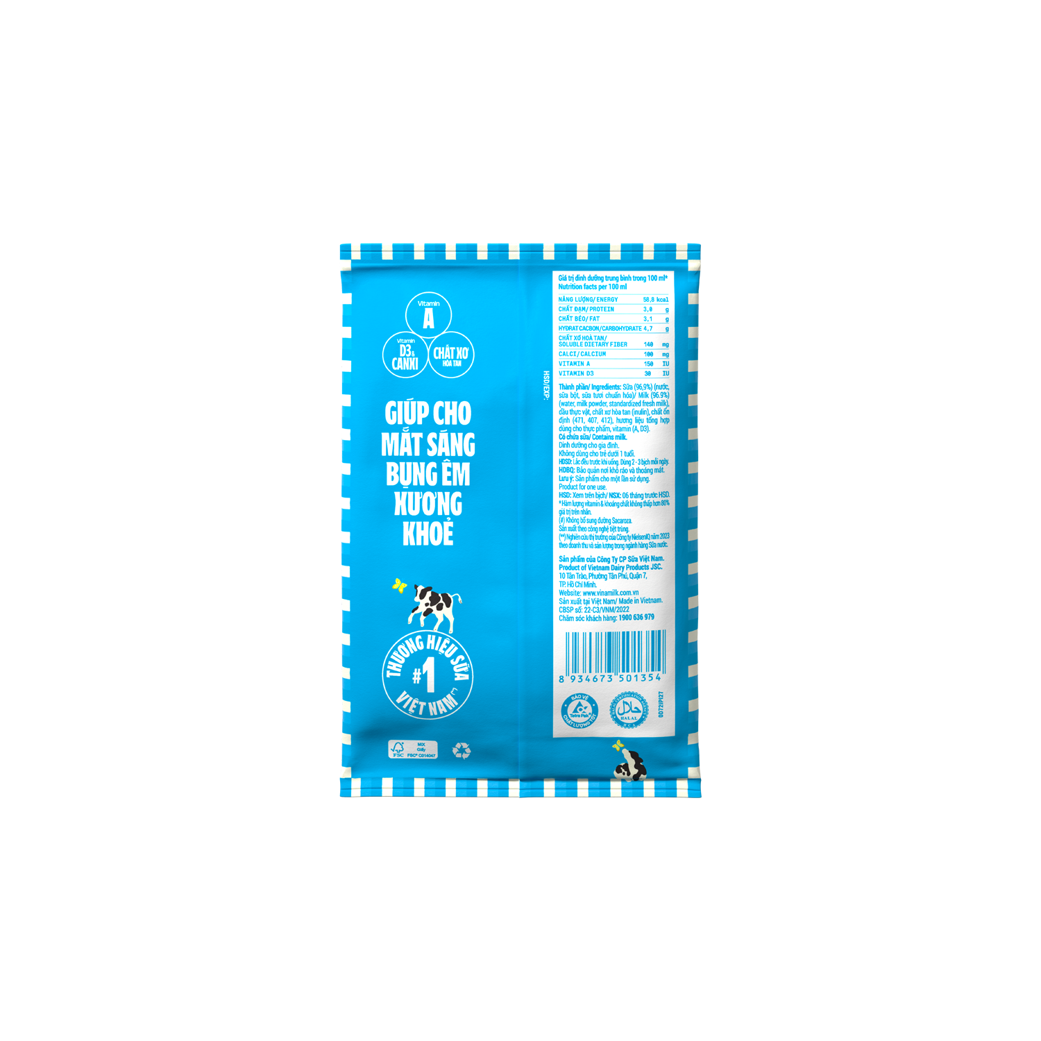 Sữa tươi Dinh dưỡng Vinamilk không đường bịch 220 ml Thùng  48 bịch